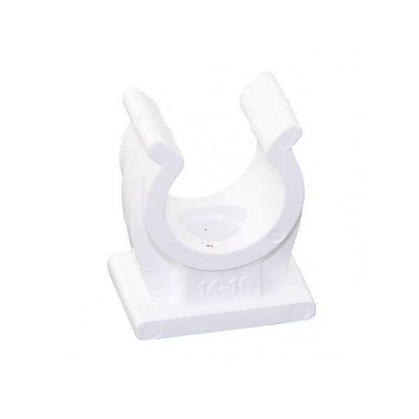 Artikelnummer : JG1565W . Dieser Montageclip eignet zum halten und führen von 14mm bis 16mm Rohr. Optimal bei der Installation der Wasserverteilung im Campervan oder Wohnwagen