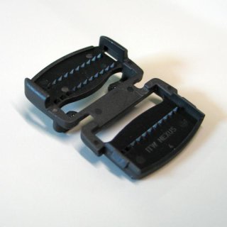 Schwarze Gurtendkappe für 25mm Flachband mit Bandführung