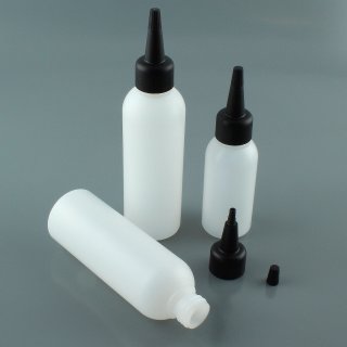 Dosierflasche aus HDPE Kunststoff mit feiner verschließbarer Spitze