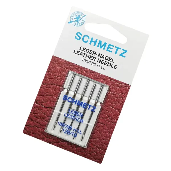 100er Ledernähnadel für Nähmaschinen System 130 / 705H LL  mit Flachkolben für viele Haushaltsmaschinen. Nähen Sie problemlos Leder und Folien mt unseren Spezial Ledernähnadeln.