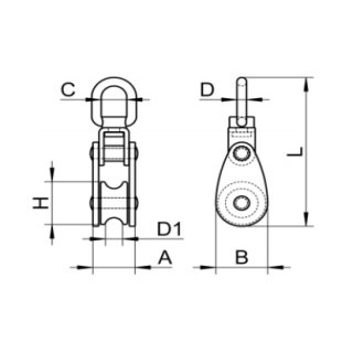 Umlenkrolle - Edelstahlblock / Seilrolle 25mm V2A inkl. Gelenk und Wirbel